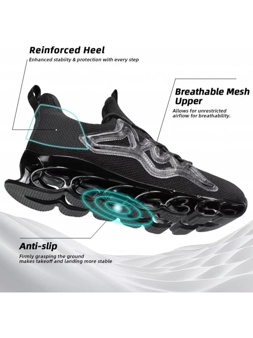 Men's All Black Slip on Walking Running Shoes Blade Tennis Fashion Sneakers